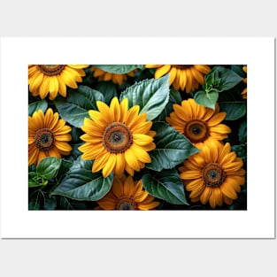 A Bed of Sunflowers in the Garden - Jigsaw Puzzle Posters and Art